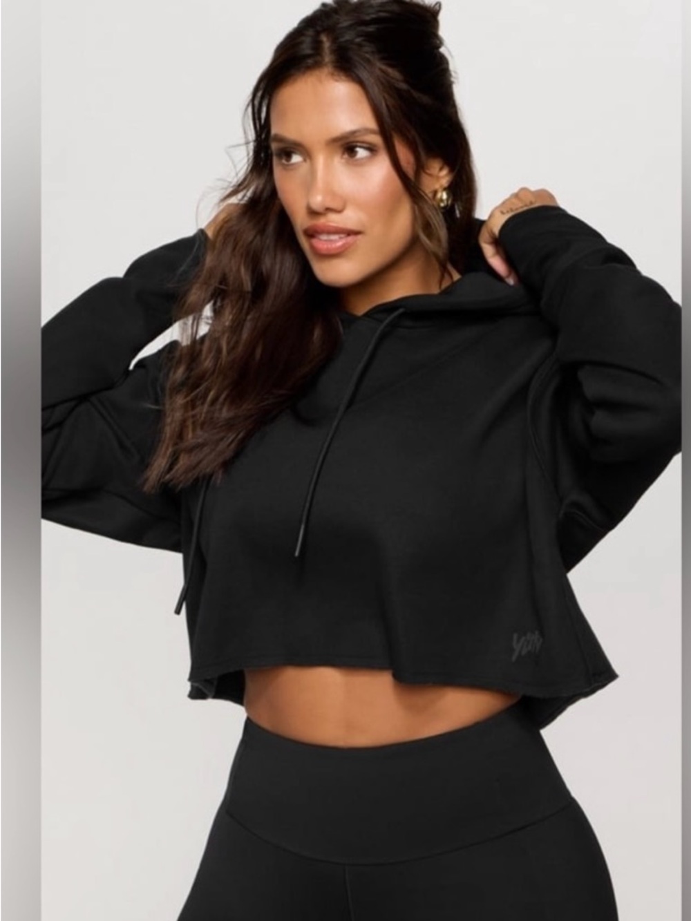 YITTY Black Cropped Hoodie with Drawcord